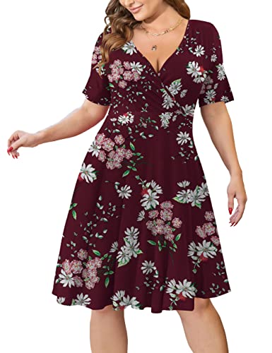 Ahlaray Womens Plus Size Dresses Short Sleeve Faux Wrap Causal Swing Floral Dress with Pockets, 5, 4XL