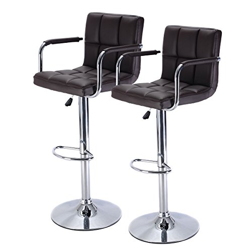 Apontus PU Leather Swivel Hydraulic Bar Stool with Back Cushion, Set of 2 (Brown)