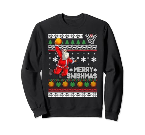 Basketball Ugly Christmas Sweater Xmas Funny Dunking Santa Sweatshirt
