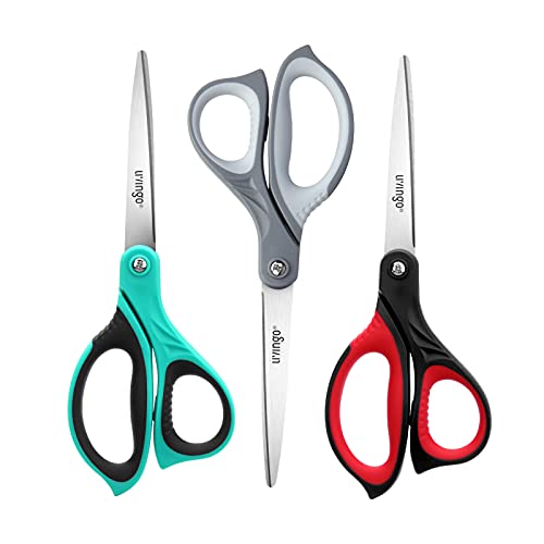 LIVINGO 8.5' Scissors All Purpose, 3 Pack Ultra Sharp Blade Shears, Professional Ergonomic Comfort Grip Scissors for Office School Home Supplies Fabric Sewing DIY Cutting General Use