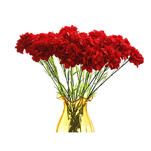 Leoyoubei 20 inch Bouquets 10 Stem Carnations,Outdoor UV Resistant No Fade Artificial Flower,Carnation Silk Petals Fake Flowers Forever Plants for Photo Props Home Party and Wedding Decor (Red)