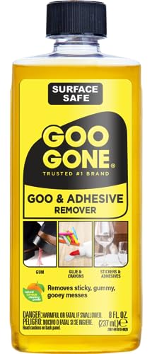 Goo Gone Adhesive Remover - 8 Ounce - Surface Safe Adhesive Remover Safely Removes Stickers Labels Decals Residue Tape Chewing Gum Grease Tar