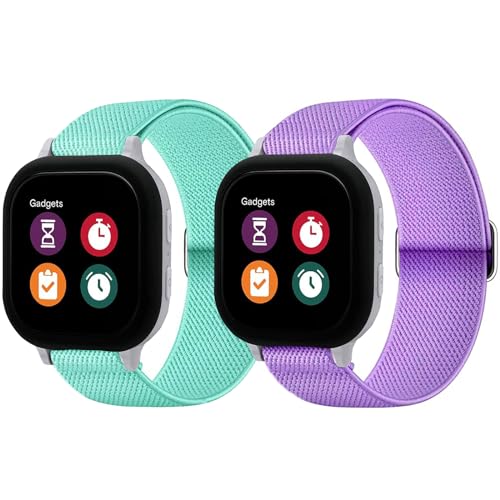 2 Packs Stretchy Nylon Band Compatible with Gizmo Watch 3 2 1/Gabb Watch 3 2 1/SyncUP Kids Watch Band for Kids,20mm Soft Elastic Smartwatch Band with Adjustable Buckle for Boys & Girls