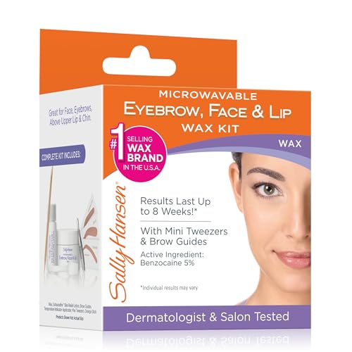 Sally Hansen, Eyebrow, Face & Lip Wax Kit, Easy to Use, Includes Microwavable Wax, Spatula, Mini Tweezer, Brow Guides, Post-Treatment Lotion