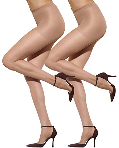 Silkies Women's Ultra Sheer Control Top Pantyhose (2 Pair Pack) - Lightweight, Comfortable, Perfect Fit - Large Nude