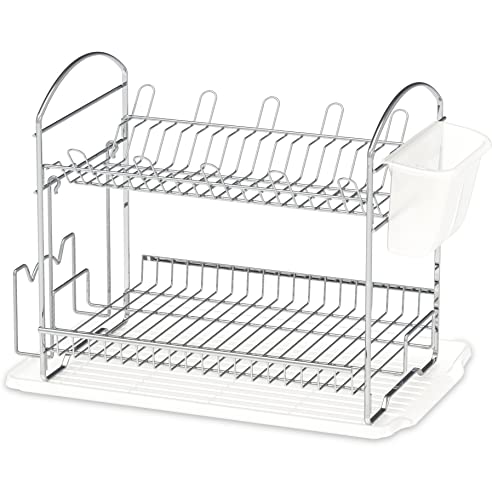 Simple Houseware 2-Tier Metal Dish Rack with Drainboard, Chrome for Kitchen