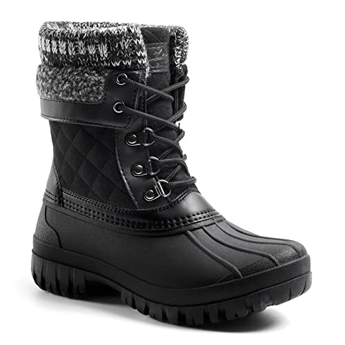 ALEADER Snow Boots for Women Winter Duck Mid-Calf Boots Waterproof Insulated Cold Weather Black 9 M US Women