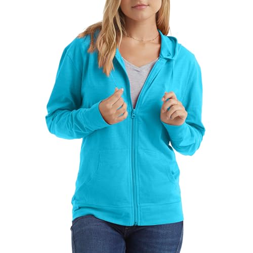 Hanes Womens Slub Knit Full-zip Hoodie, Textured Cotton Zip-up T-shirt For Fashion-hoodies, Process Blue, Medium US