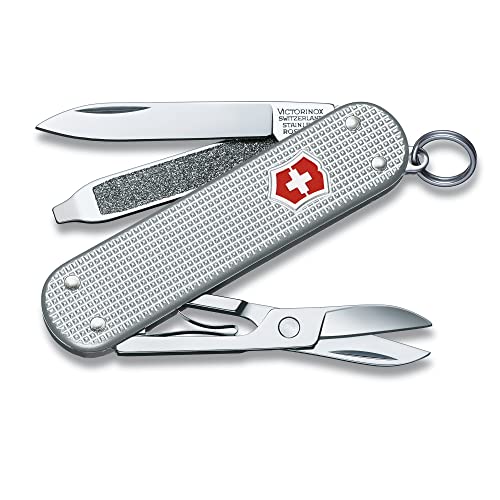 Victorinox Classic SD Alox Swiss Army Knife, Compact 5 Function Swiss Made Pocket Knife with Small Blade, Screwdriver and Key Ring – Silver