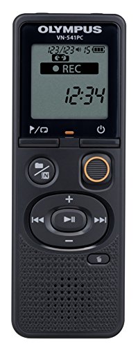 Olympus VN-541PC digital voice recorder with one-touch recording, noise-cancellation function, 4GB memory, four scenes recording, includes a micro-USB cable.