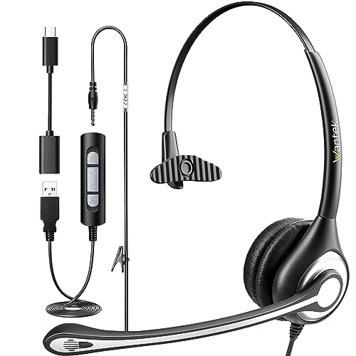 USB Computer Headset with Microphone for Laptop PC,3.5mm Wired Stereo Call Center Headset with Microphone Noise Cancelling, Corded Desktop Headphones with Mic & Mute