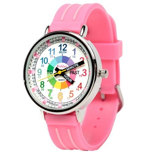 Kiddus Educational Kids Watch for Children, Boys and Girls. Analogue Time Teacher Wristwatch with Exercises. Handles Pink
