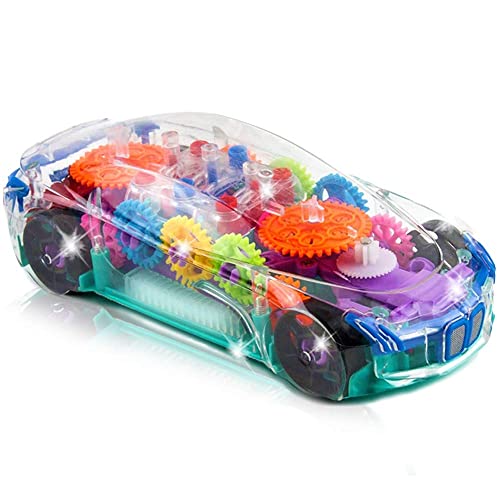 ArtCreativity Light Up Transparent Car Toy for Kids, 1PC, Bump and Go Toy Car with Colorful Moving Gears, Music, and LED Effects, Fun Educational Toy for Kids, Great Birthday Gift Idea