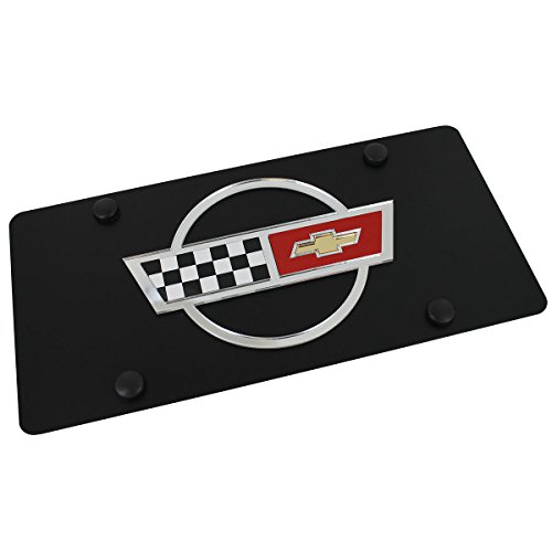 Chevrolet Corvette C4 Flags License Plate on Black Steel