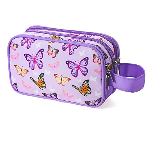 Kids Toiletry Bag for Girls, Travel Toiletry Bag for Little Young Girls Cosmetic Makeup Waterproof Hanging Wash Bag Toddler Traveling Toiletries, Butterfly Purple