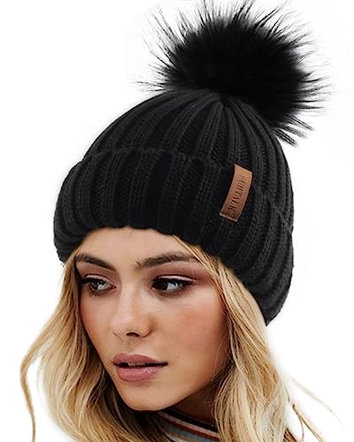 FURTALK Womens Winter Knitted Beanie Hat with Faux Fur Pom Warm Knit Skull Cap Beanie for Women