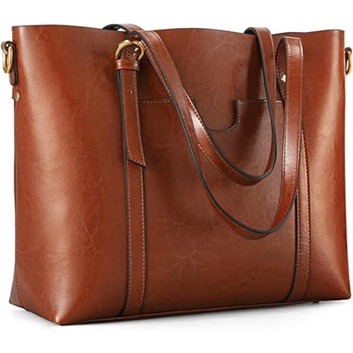 Kattee Genuine Leather Women Tote Bag Soft Handbags Vintage Shoulder Purses Fashion Top Handle Bag Large Capacity (Dark Brown)