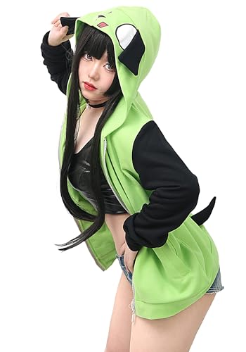 C-ZOFEK Cosplay Hoodie Mens Womens Green Coat with Ears for Halloween Parties Costume