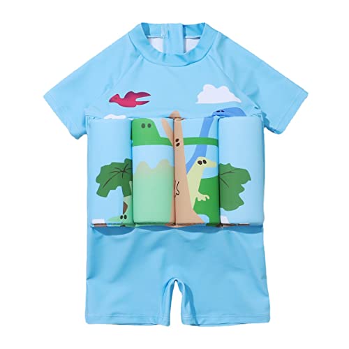 Kids Floatation Swimsuit with Adjustable Buoyancy Float Suit One-Piece Swim Vest Training Aid Swimwear For Girls Boys Surfing Bathing Suit Life Jacket Swim Vest Light Blue - pterosaur 18-24 Months