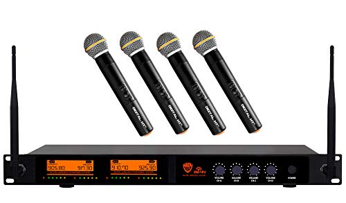 Nady DW-44 Quad Digital Wireless Handheld Microphone System Ultra-Low Latency with QPSK Modulation - Four XLR and Mixed 1/4' outputs - Fixed Frequency