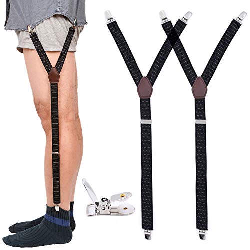 Kedofe Mens Shirt Stays Military Adjustable Elastic Garter Straps Sock Non-slip Clamps (Black/1 Pair)