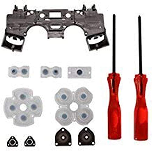 eJiasu Rubber Conductive Button Pad + 2.5mm Tri-Wing/Cross Screwdriver + Internal Frame Holder Replacement Parts for Sony Playstation 4 Controller Gamepad