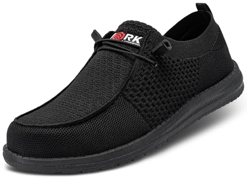 LARNMERN Steel Toe Loafers Women Slip On Shoes Lightweight Comfortable Lounging Walking Safety Work Flats Sneakers(8 Women, Black Women)