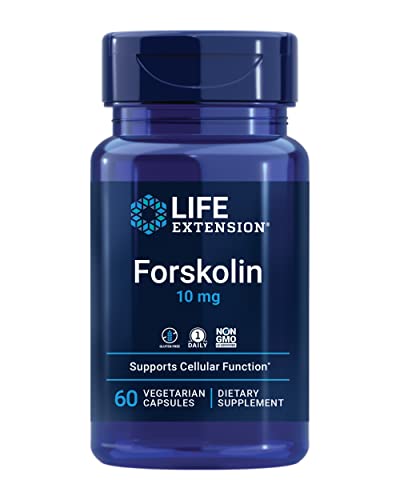 Life Extension Forskolin, Coleus forskohlii, Cellular Energy Health Support Supplement, 10 mg, standardized Extract, Non-GMO, Gluten-Free, Vegetarian, 60 Capsules, 1-2 Month Supply