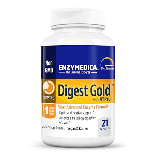 Enzymedica Digest Gold + ATPro, Maximum Strength Digestive Enzymes, Helps Digest Large Meals for Instant Bloating Relief, 21 Count