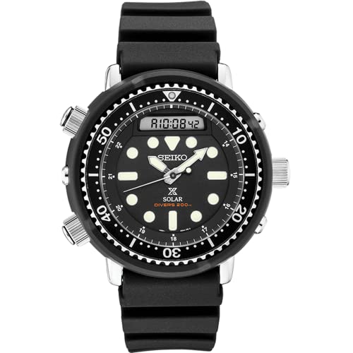 Seiko SNJ025 Hybrid Dive Watch for Men - Prospex - Solar, with Black Dial, Lightweight Matte Black Case, and Stopwatch Function, 200m Water-Resistant