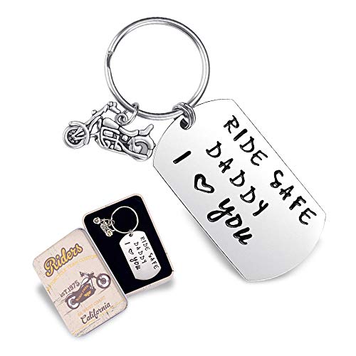 SUNSH Ride Safe Daddy I Love You Keychain Dad from Daughter Son Cool Motorcycle Biker Keyrings Gifts Fathers Day Gift for Men Papa