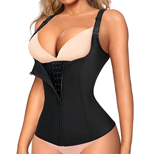 LODAY Waist Trainer Corset for Women Tummy Control Sport Workout Body Shaper Black (4XL, Black(Vest-Adjustable Straps))