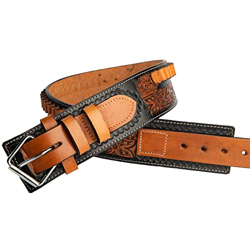 Hulara Full Grain Buff Leather Gun Belt 22 Cartridge Belt Western Cartridge Belt Costume Bullet Belt for Men (Two-tone Brown, Size-1(34-36) Inch)