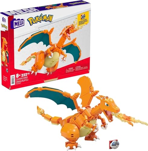 Mega Pokemon Action Figure Building Toys Set, Charizard with 222 Pieces, 1 Poseable Character, 4 Inches Tall, Gift Ideas for Kids