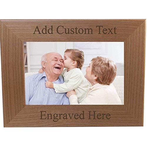 Personalized Add Your Custom Text Hanging/Tabletop Wall Natural Alder Wood Picture Photo Frame Customizable (4x6-inch Horizontal)