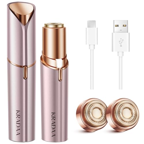 KRADAA Facial Hair Removal for Women: Painless Hair Removal Device - Upper Lip Chin - USB Rechargeable Included 2 x Replacement Heads (Small Rose)