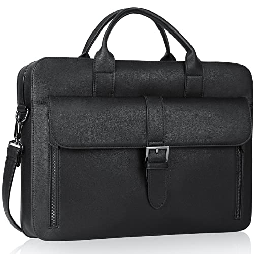 ESTARER Laptop Briefcase 15.6 Inch, Men’s Briefcase for Business/Travel, Leather Computer Office Work Bag, Water Resistant Laptop Bag, Black