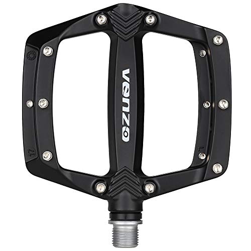 Venzo Flat Mountain BMX MTB Magnesium Bike Sealed Bearing Pedals - Large Bicycle Platform Pedals 9/16' with Anti-Skid Anti-Slip Nail