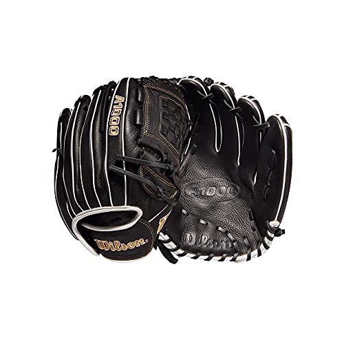 Wilson 2022 A1000 P12 12' Fastpitch Pitcher's Glove - Right Hand Throw, Black/Metallic Gold/White