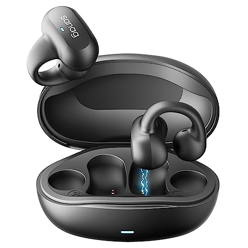 Sanag Open Ear Wireless Earbuds Bluetooth 5.3 with Microphone Clip On Ear Headphones with Charging Case Compatible with iPhone/Samsung Phone for Men, Women - Black