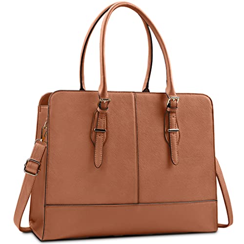 Laptop Bag for Women Leather Work Tote 15.6 Inch Laptop for Computer Bag Waterproof Business Office Professional Large Capacity Handbag Shoulder Bag Brown