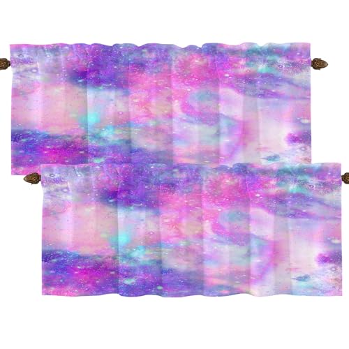 BaoNews Galaxy Pink Purple Kitchen Valances Window Curtain, Pink Pastel Unicorn Marble Galaxy Printseamless Pattern in Blackout Decoration Window Valances Curtains Drapes Bedroom
