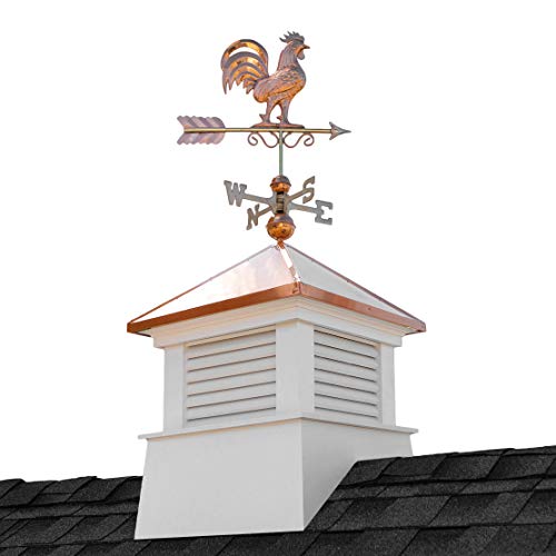 26' Square Manchester Vinyl Cupola with Rooster Weathervane by Good Directions,White