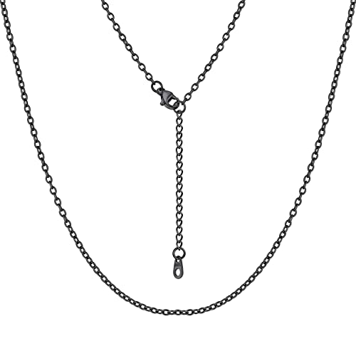 FOCALOOK Black Necklace Chain for Women 2mm 18 Inch Stainless Steel Rolo Cable Chain