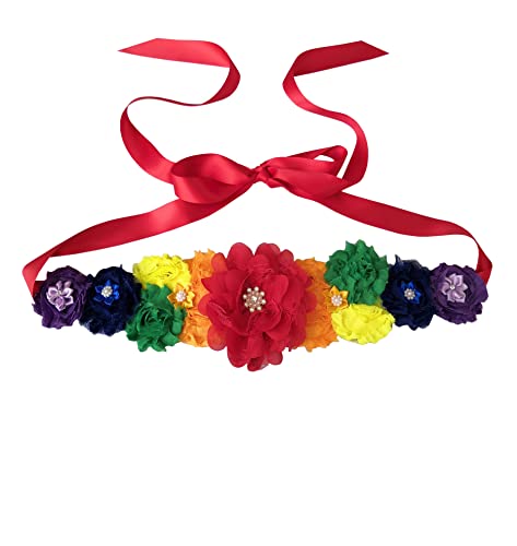 Oyabridal Rainbow Maternity Sash Belt Flower Wedding Sash Sash for Baby Shower (Red)