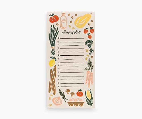 RIFLE PAPER CO. Corner Store Market Pad, 8.5' L x 4.25' W, 65 Tear-Off Pages, Features an Attachable Magnet, Warm White Paper Text, Unique Hand-Painted Design