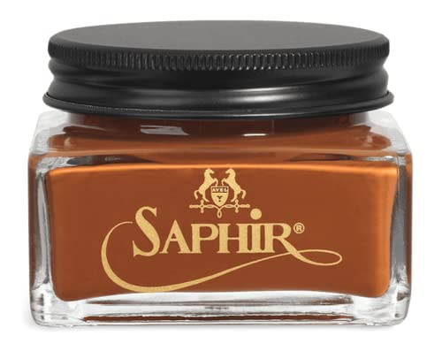 SAPHIR Medaille d'Or Pommadier Cream 75ml – Natural Cream Leather Shoe Polish, Leather Conditioner for Boots, Handbags - Cognac