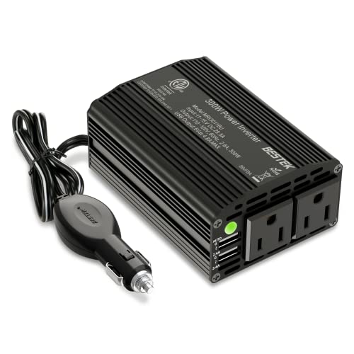BESTEK 300W Power Inverter DC 12V to 110V AC Car Charger Converter with 4.2A Dual USB Ports and 2 AC Outlets Adapter (Black)