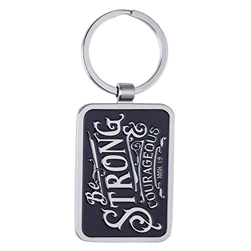 Christian Art Gifts Keychain w/Matching Gift Tin | Be Strong & Courageous Joshua 1:9 Bible Verse Faith Split Metal Ring Keychain Accessory for Women and Men