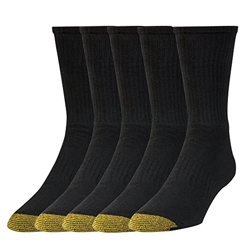 GOLDTOE Men's Downtown Crew Socks, 5-Pairs, Black, Large